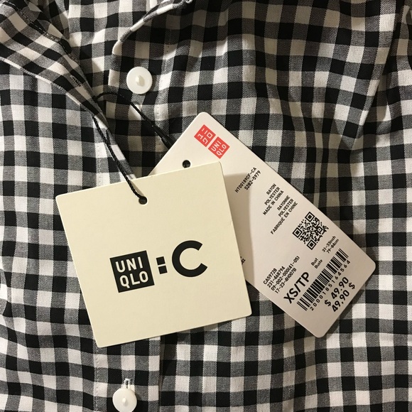 NWT Uniqlo Gathered Checked Volume Long Sleeve Blouse - Picture 6 of 6